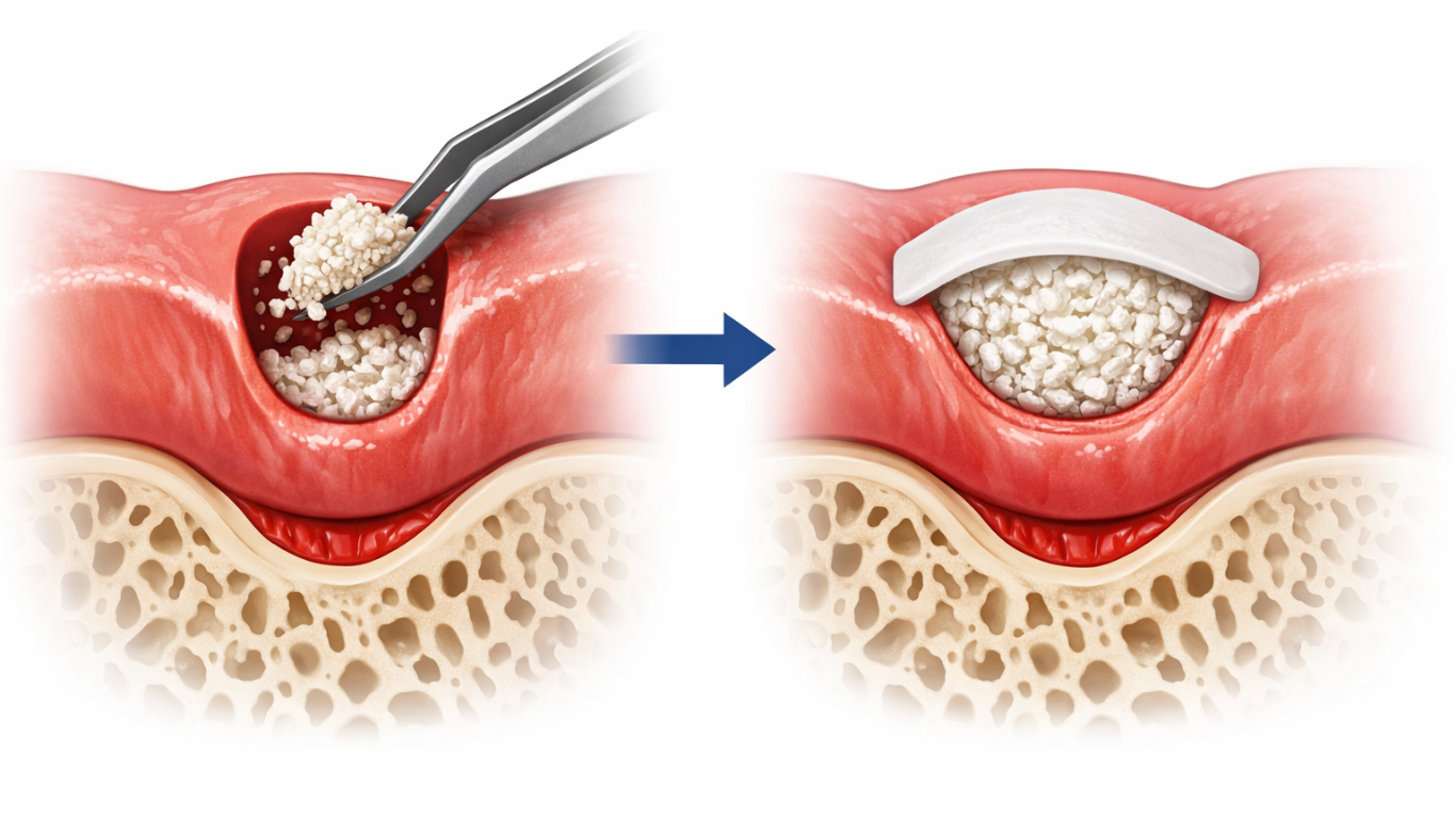 An illustrative diagram showing what socket preservation consists of 