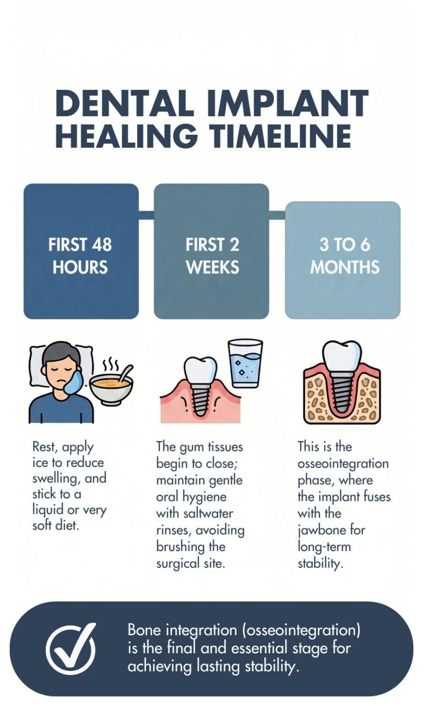  Infographic showing stages of dental implant healing over time 