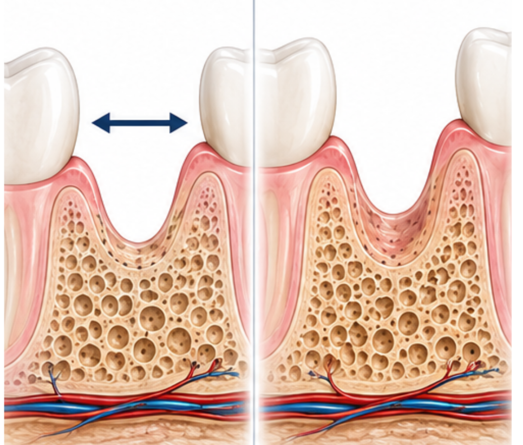 Illustration showing bone loss that occurs after a tooth is extracted.