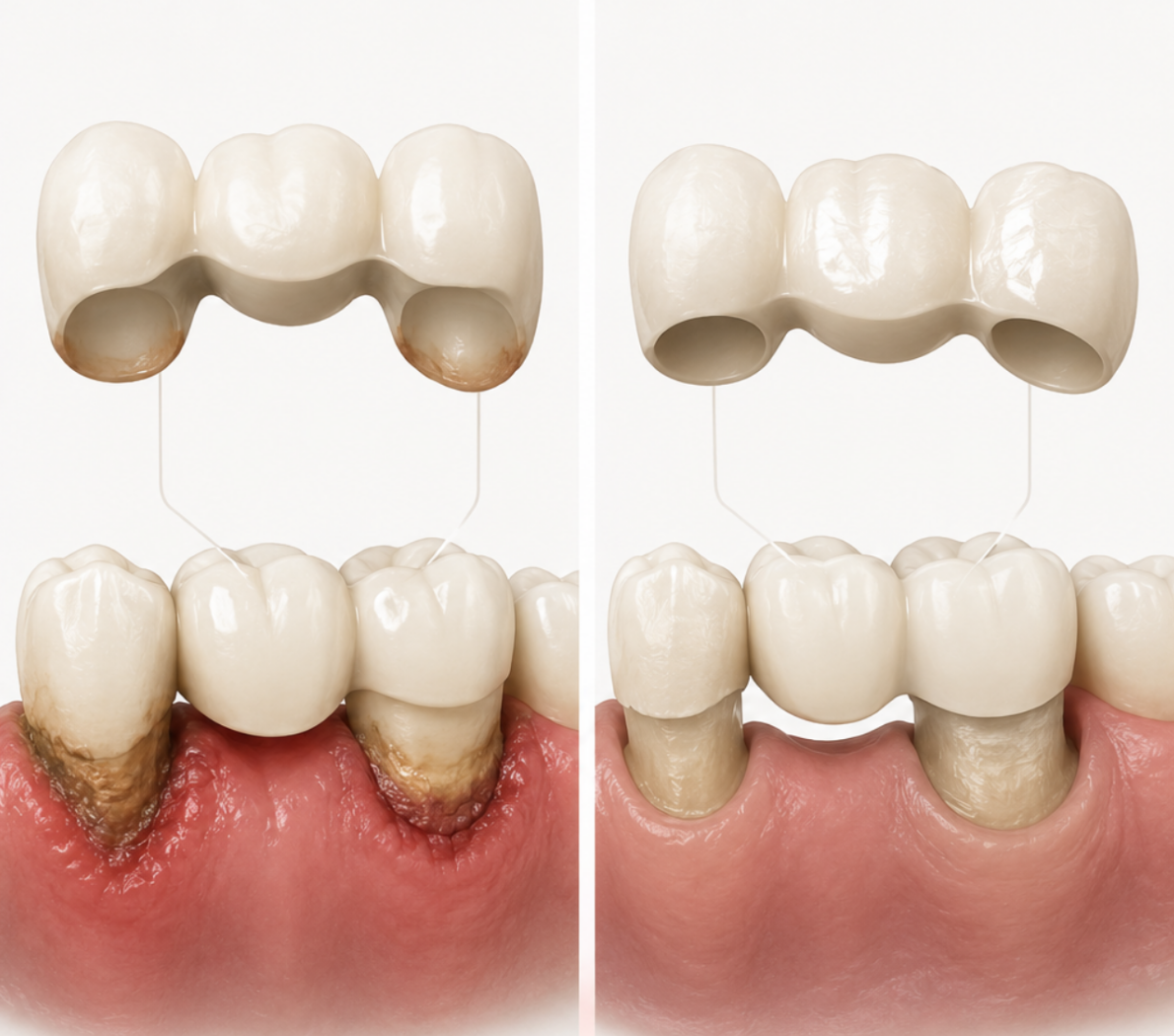 Illustration showing common reasons why a dental bridge may need replacement. 